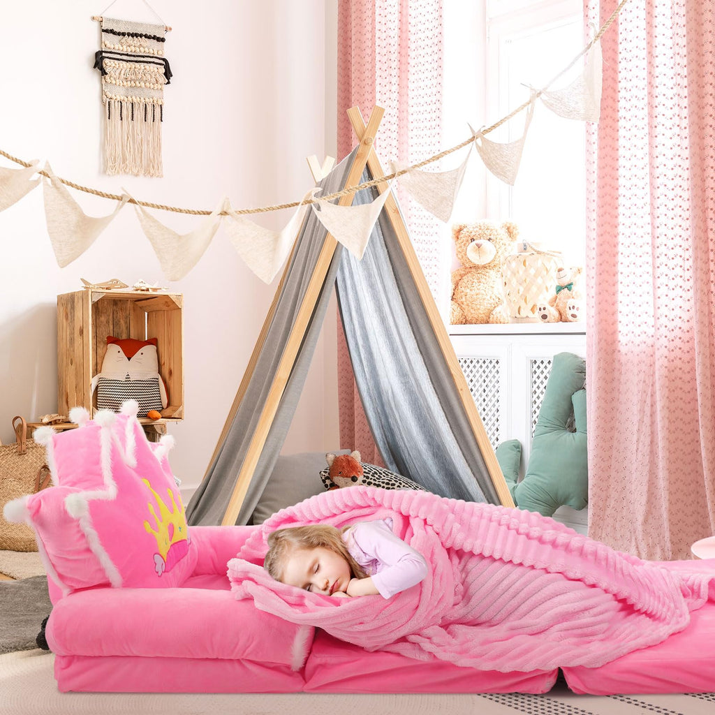 Pink 2 in 1 Fold Out Couch Set with Flannel Blanket S382