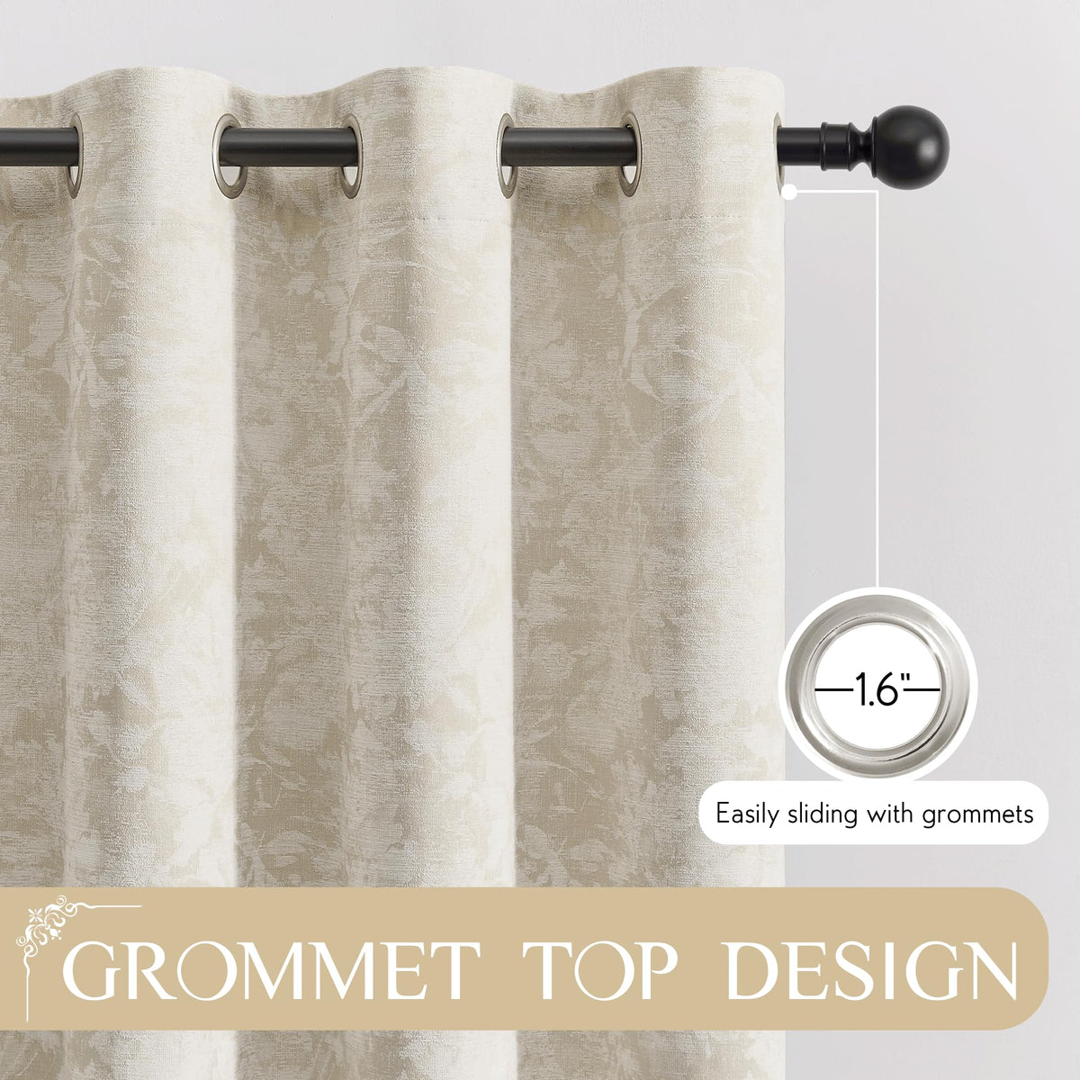 Beige Floral Jacquard Blackout Curtains 100x84 T4790