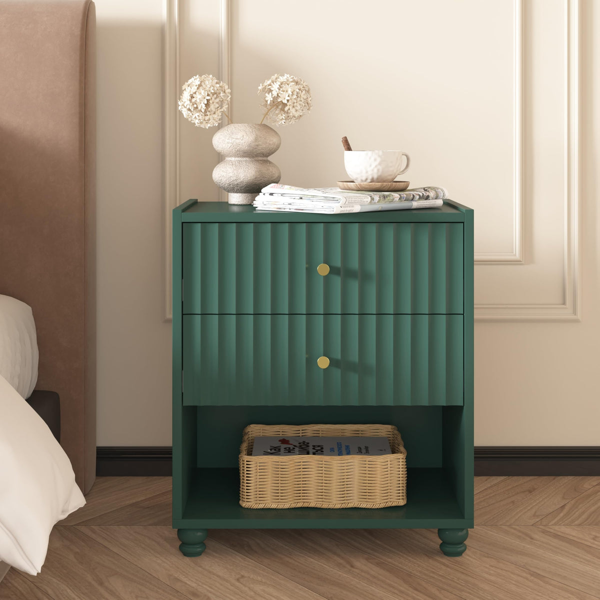 Green 2 Drawer Nightstand with Open Shelf G61151
