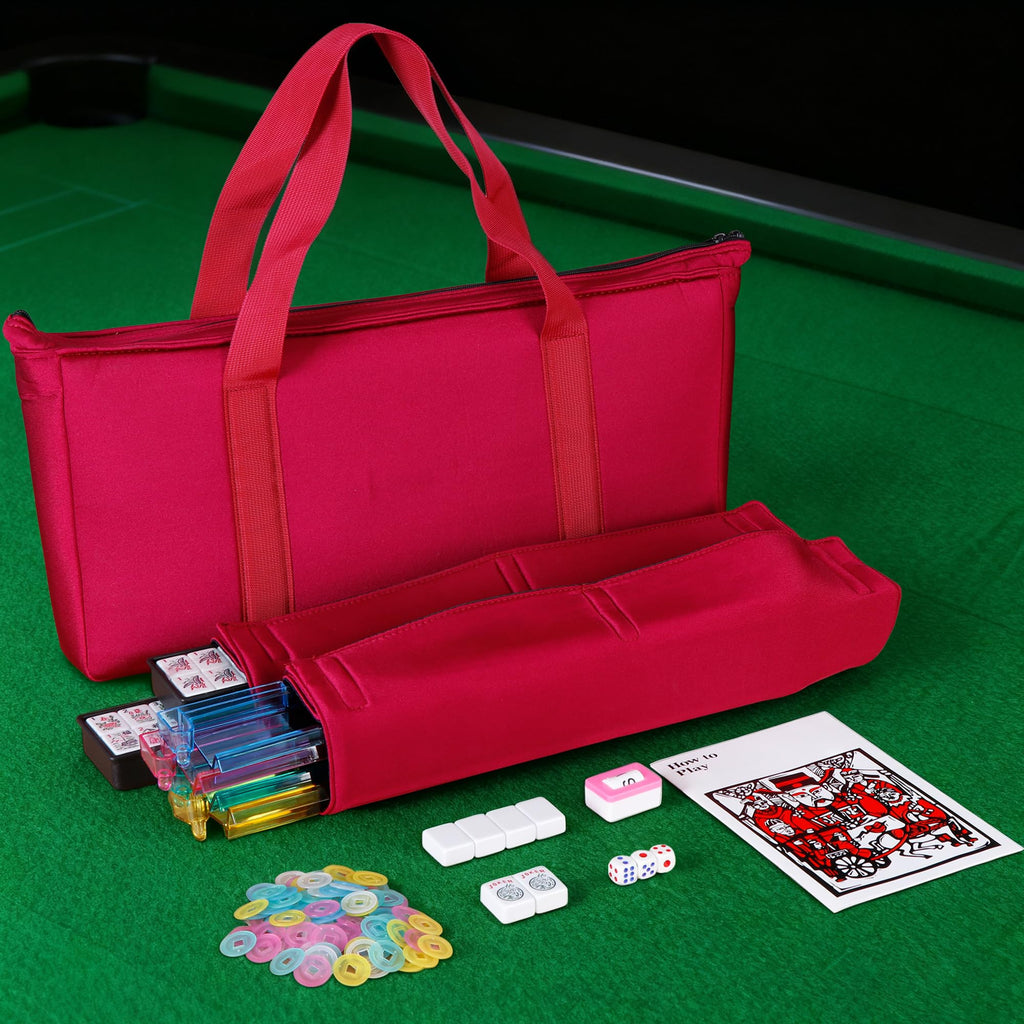 166 Tiles 4 Colors Mahjong Set with Rack Pushers Soft Bag F49872