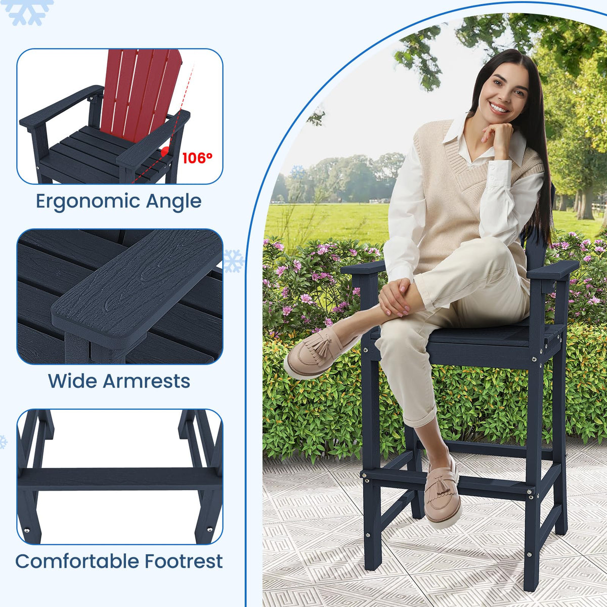 Navy Blue HDPE Resin Adirondack Chair G798