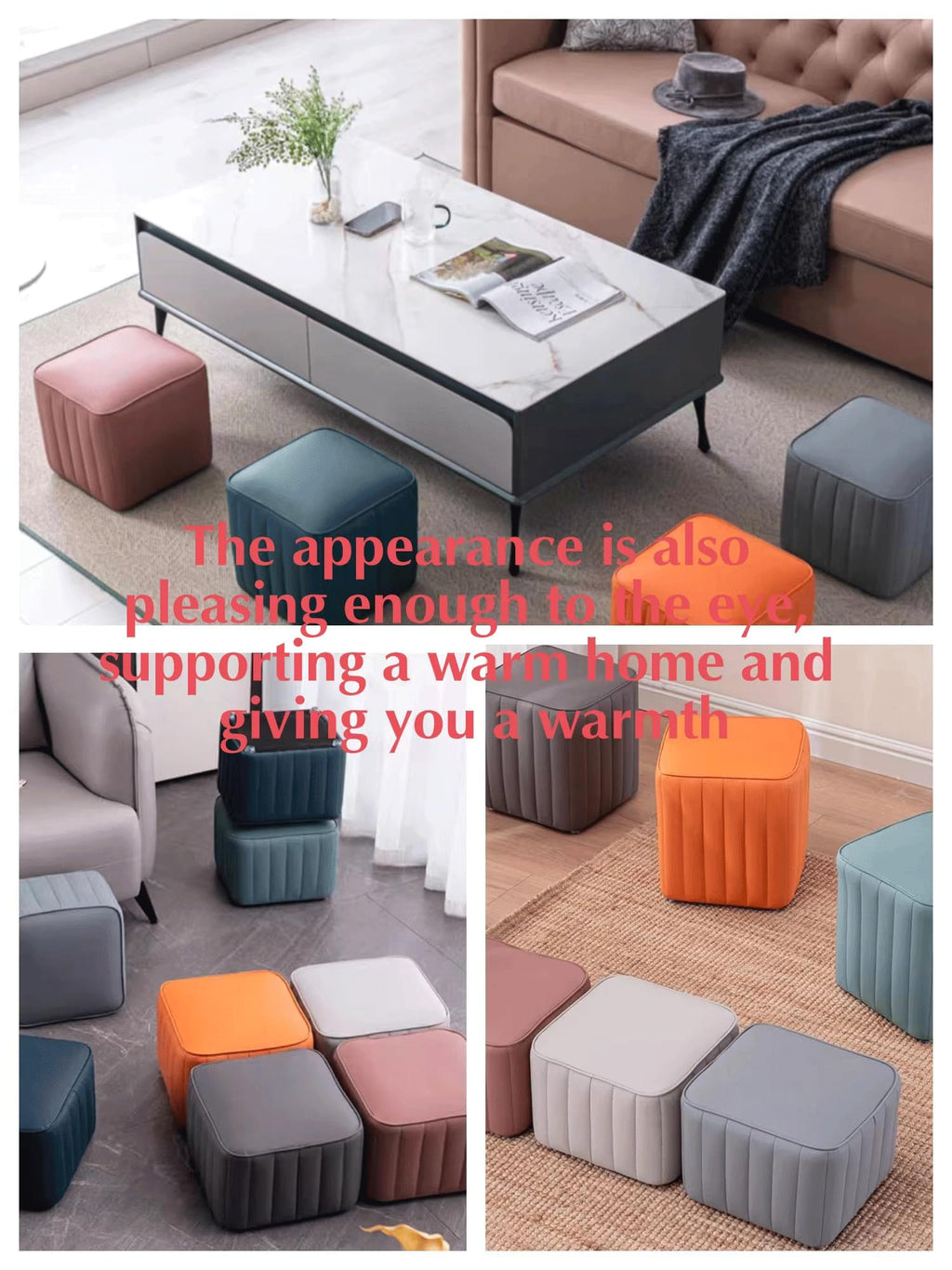 Leather Upholstered Square Footstool Q51127