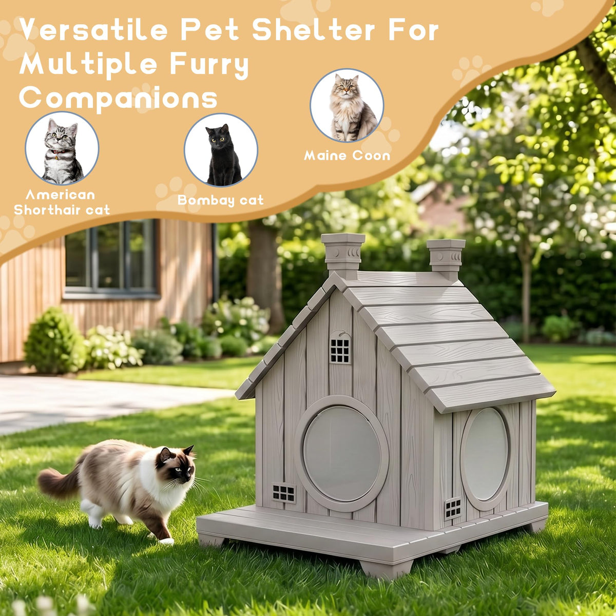 Weatherproof 1-Story Resin Cat House W416185