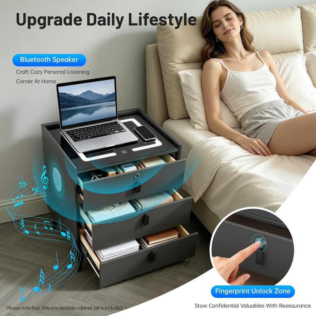 Solid Wood Nightstand with Charging Station L60534