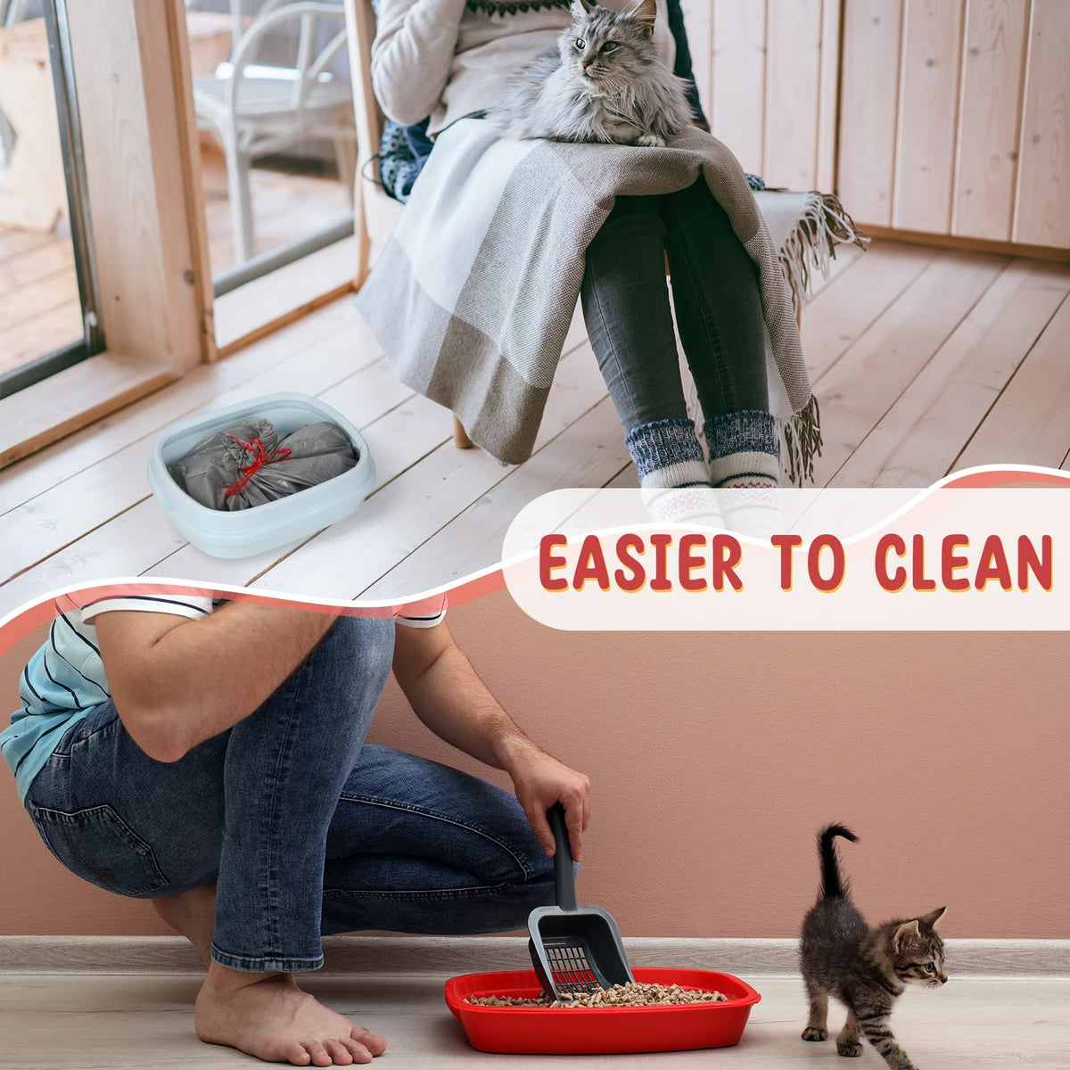 50 Count Jumbo Cat Litter Box Liners 39 x 22 Inch Gray Red L597278