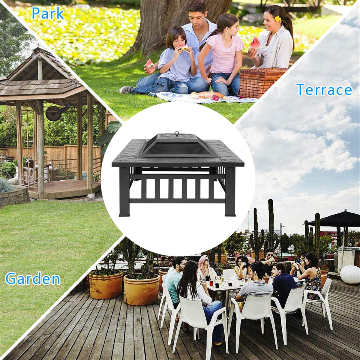 32 Inch Black Metal Wood Burning Fire Pit Q55612