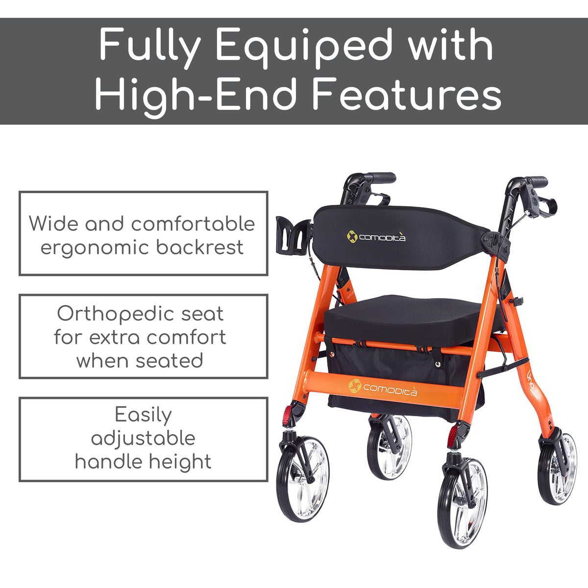Rolling Walker with Orthopedic Extra Wide Seat and Brakes Z296