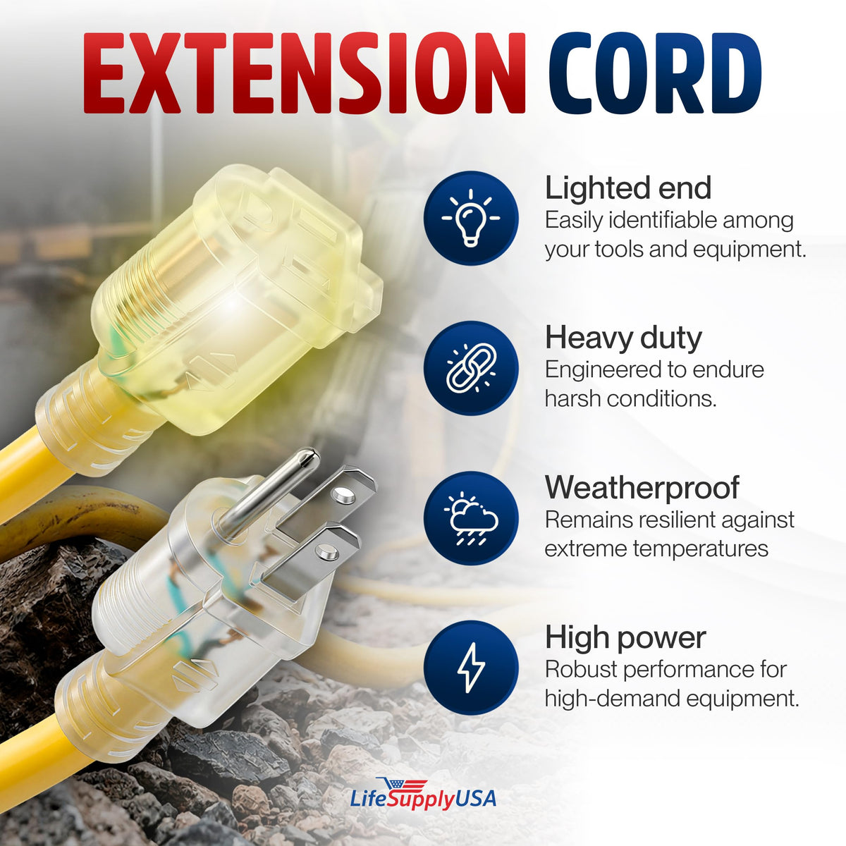 100ft Outdoor/Indoor Extension Cord 14/3 Gauge Heavy Duty 3 Prong SJTW Yellow B13903