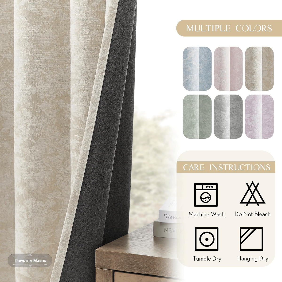 Beige Floral Jacquard Blackout Curtains 100x84 T4790