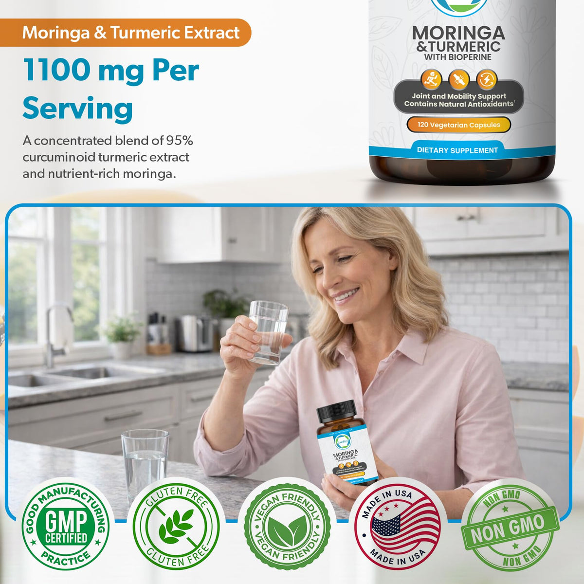 Moringa Turmeric Bioperine Supplement 120CT S623