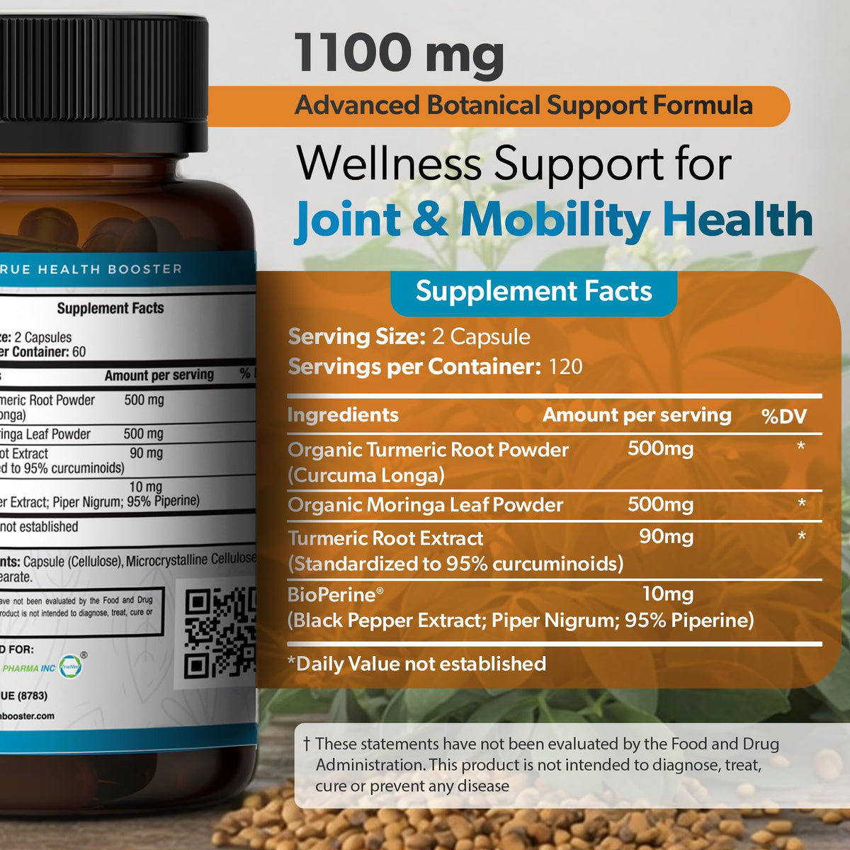 Moringa Turmeric Bioperine Supplement 120CT S623
