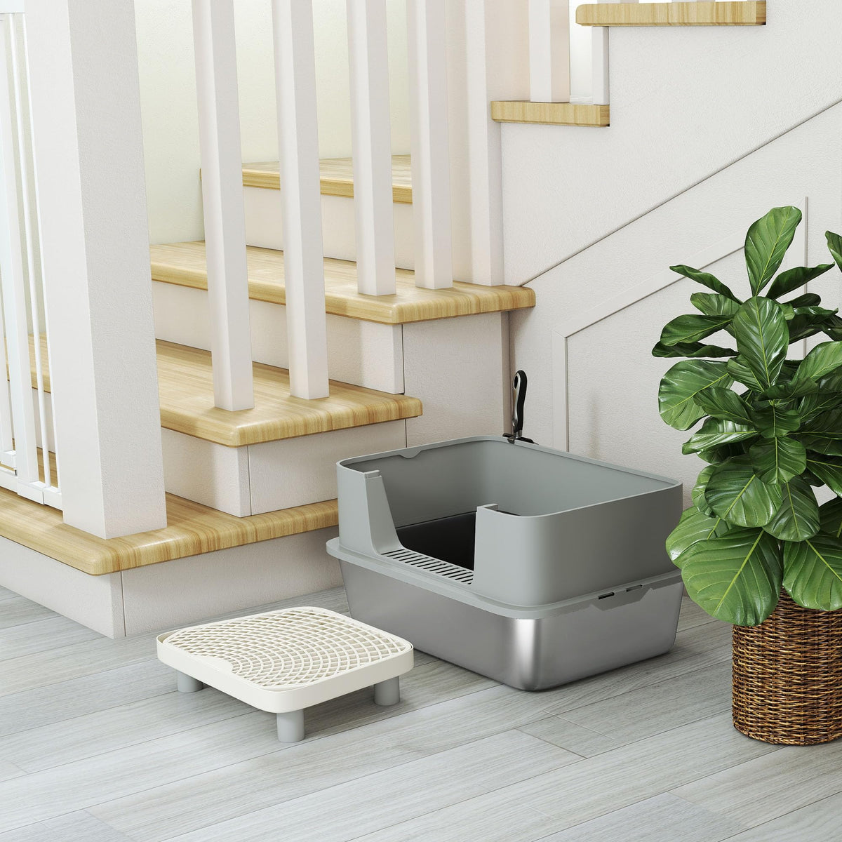 Stainless Steel Extra Large High Sided Litter Box with Scoop F558563