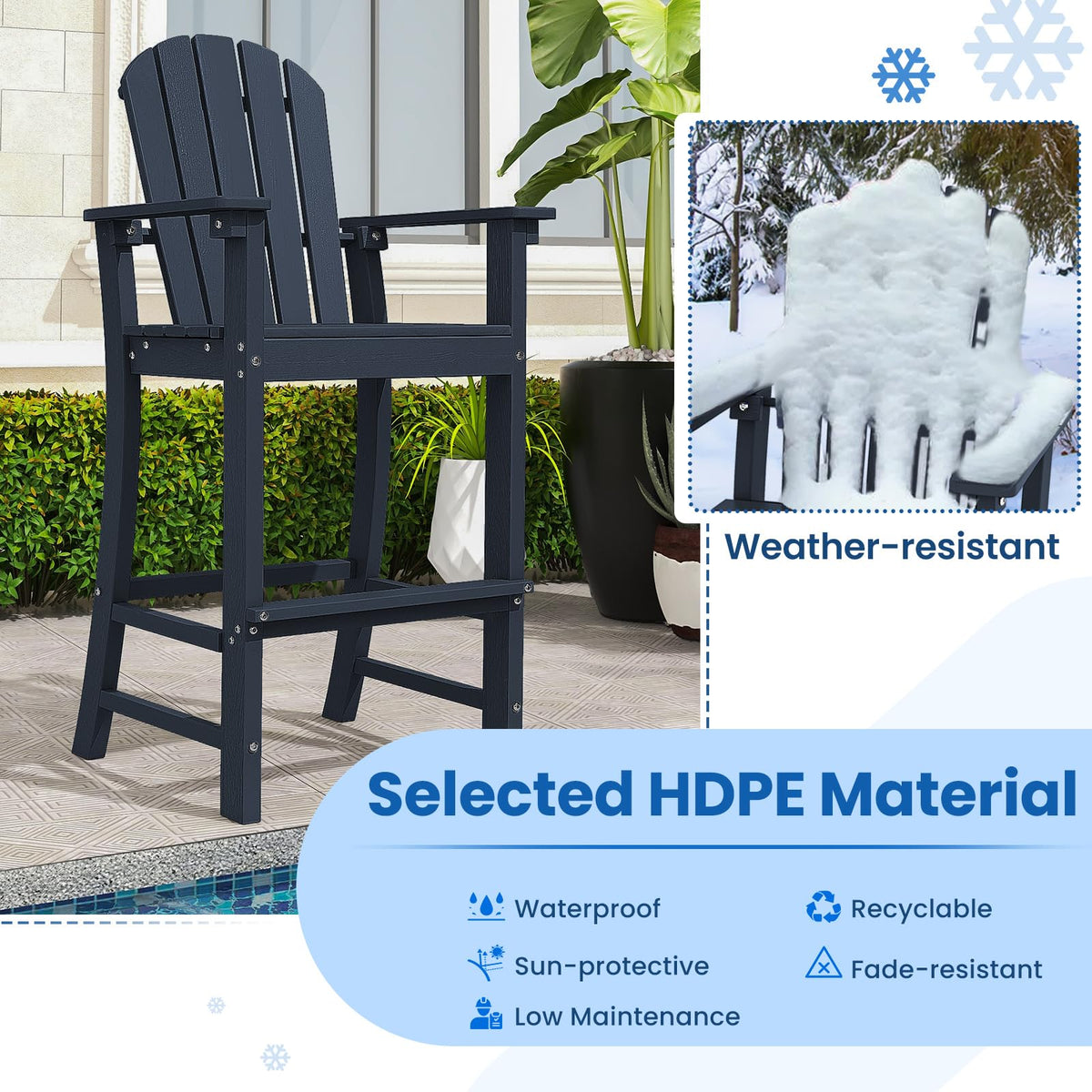Navy Blue HDPE Resin Adirondack Chair G798