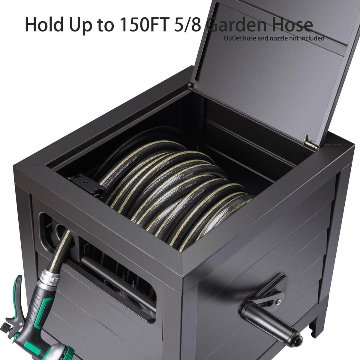 Metal Garden Hose Reel Deck Box, 150ft Capacity Y37522