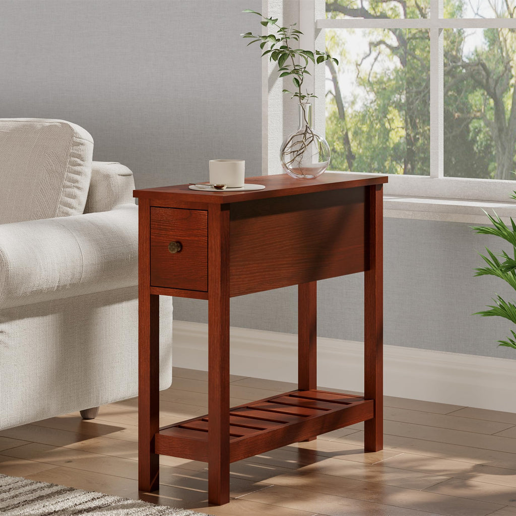 Narrow Side Table with Drawer Set of 2 V17748