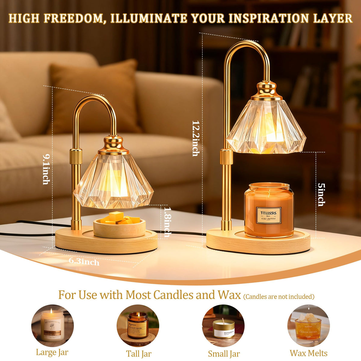 Dimmable Adjustable Candle Warmer Lamp with Timer Q653534