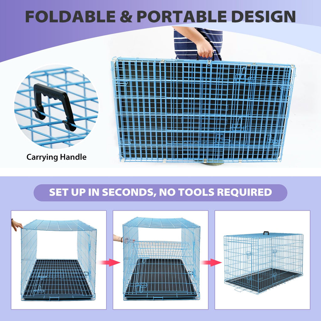 48 Inch Extra Large Folding Metal Wire Dog Crate with Double Door X342938