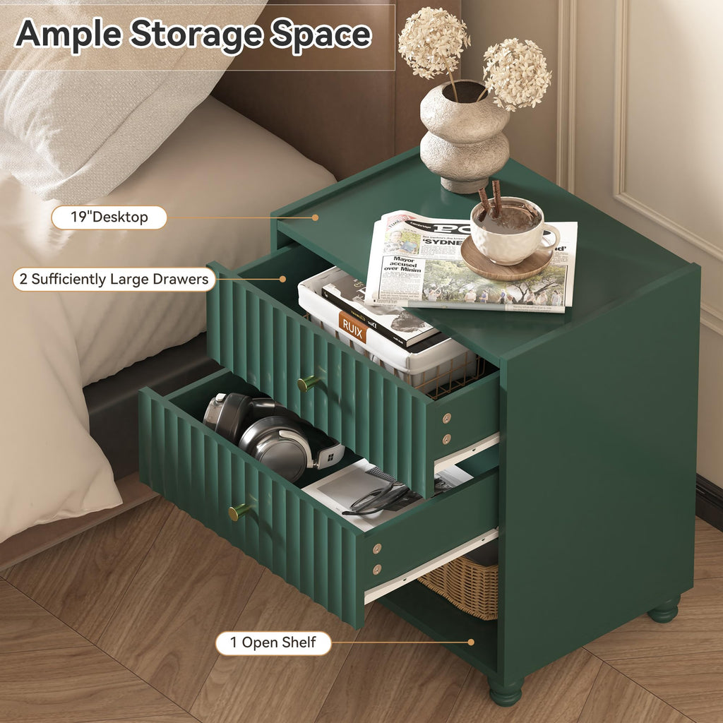 Green 2 Drawer Nightstand with Open Shelf G61151