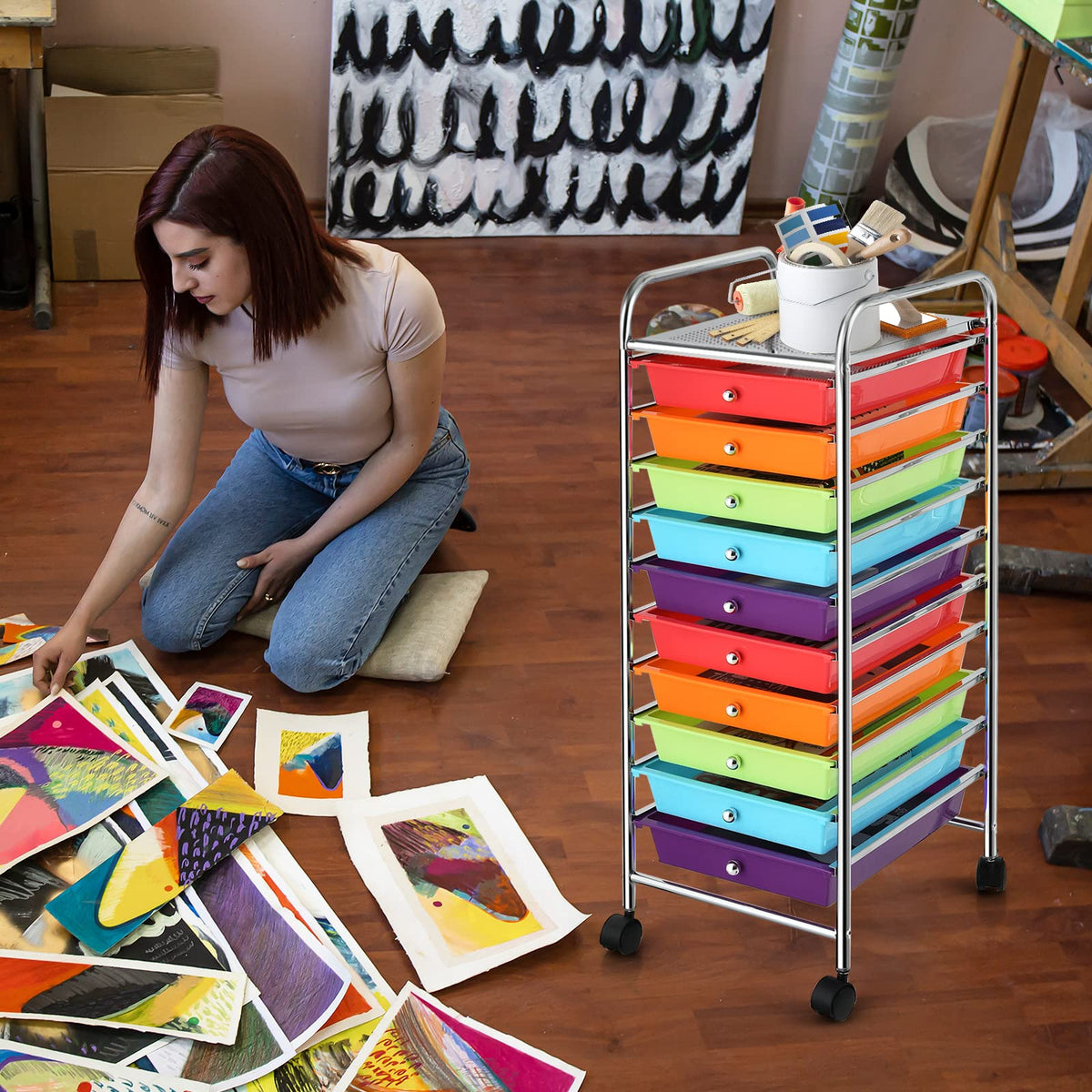 10 Drawer Rolling Storage Cart with Wheels U42440