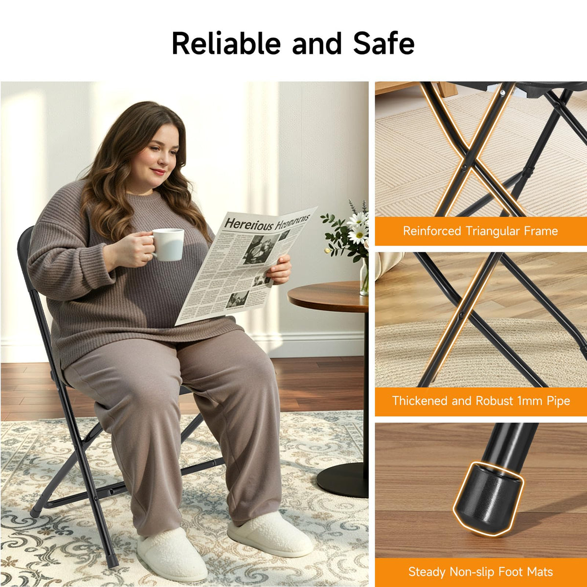 Folding Chairs 10 Pack 550LBS Capacity Heavy Duty Black S465938