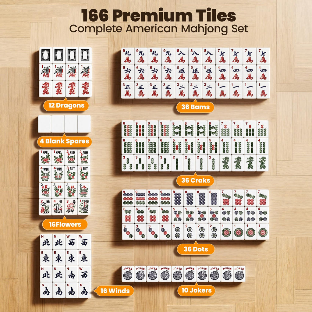 166 Tiles Mahjong Set with 4 Racks R99310