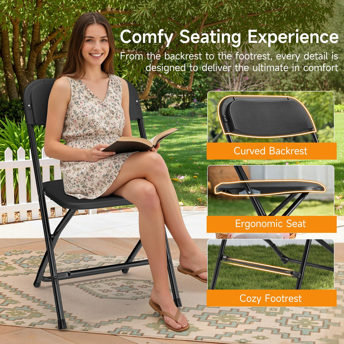 Folding Chairs 10 Pack 550LBS Capacity Heavy Duty Black S465938