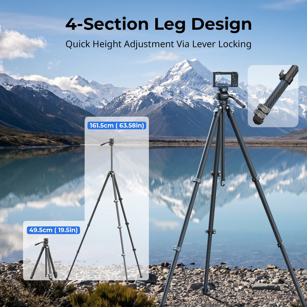 Carbon Fiber Compact Travel Tripod with Fluid Head N952