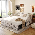 White Linen Upholstered Twin Size Daybed with Pop-Up Trundle T55561