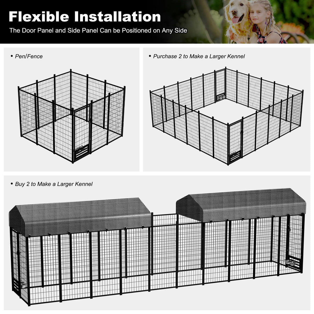 Heavy Duty Outdoor Dog Kennel with Roof Cover U263
