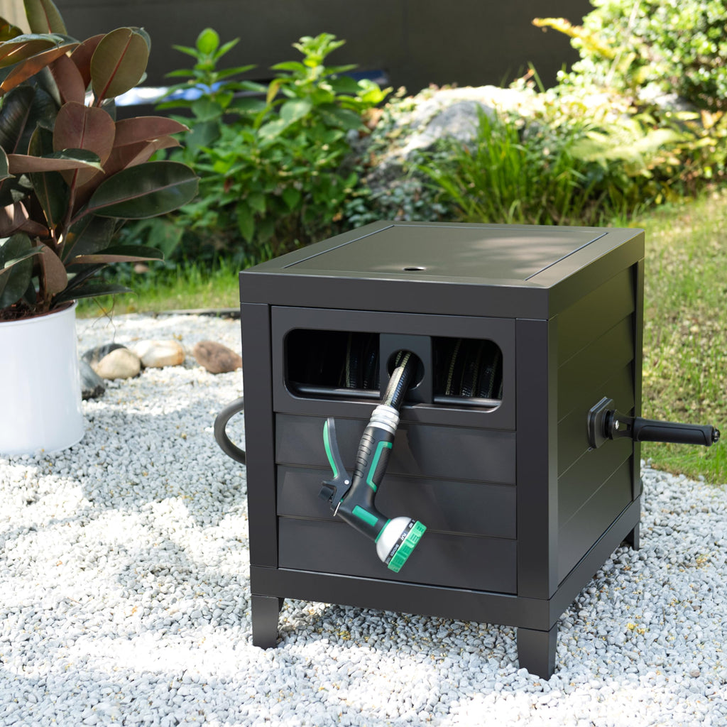 Metal Garden Hose Reel Deck Box, 150ft Capacity Y37522