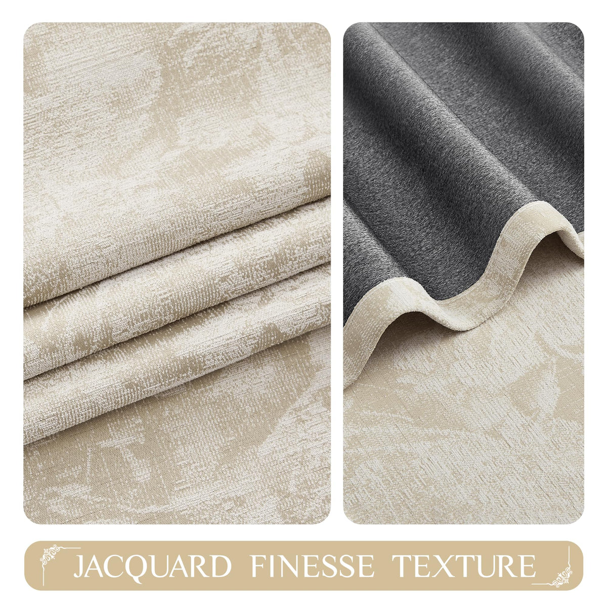 Beige Floral Jacquard Blackout Curtains 100x84 T4790